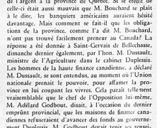 «M. T.-D. Bouchard et sa banqueroute; Le crédit reste excellent; Les revenus augmentent»