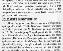 «M. Bouchard et le chômage; Solidarité ministérielle»