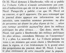 «Remaniement ministériel?; De M. Nicol à M. Bouchard; M. Bouchard trouve à qui parler»