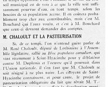 «Le problème de l’eau; M. Chaloult et la pasteurisation»