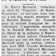 «M. Harry Bernard à la Société royale»