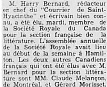 «M. Harry Bernard à la Société royale»