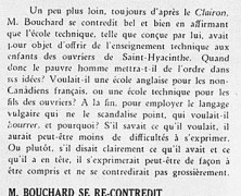 «M. Bouchard et l’enseignement technique; M. Bouchard se contredit; M. Bouchard se recontredit; M. Bouchard bafouille»