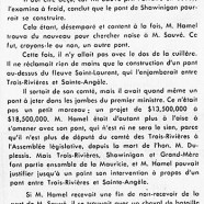 «Les deux ponts de M. René Hamel, député de Saint-Maurice»