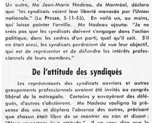 «La politique libérale et les syndicats; De l’attitude des syndiqués»