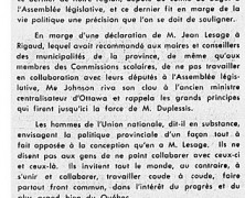 «Maurice Duplessis   prêche l’unité et Jean Lesage, la division»