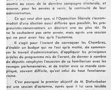 «Le gouvernement Diefenbaker prépare session et élection»