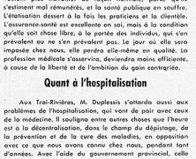 «Maurice Duplessis et l’assurance-santé; Quant à l’hospitalisation»
