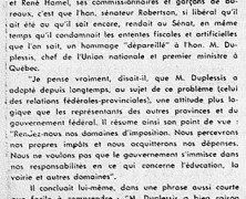 «L’honorable Wishart Robertson, sénateur libéral, donne raison à l’honorable Maurice Duplessis»