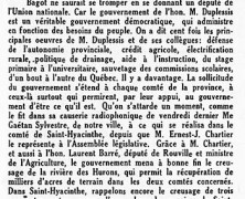 «Que le comté de Bagot élise un député de l’Union nationale»