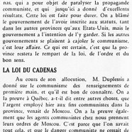 «M. Duplessis et le communisme; La loi du cadenas»