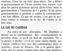 «M. Duplessis et le communisme; La loi du cadenas»