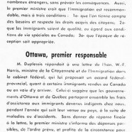 «Maurice Duplessis et l’immigration; Ottawa premier responsable»