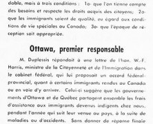 «Maurice Duplessis et l’immigration; Ottawa premier responsable»