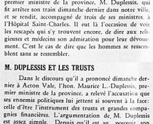 «M. Duplessis à l’hôpital…»