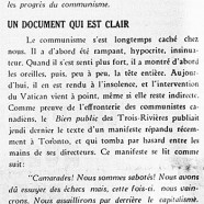 «Le Vatican et le communisme; Un document qui est clair»