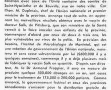 «Maurice Duplessis et le vaccin Salk»