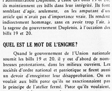 «Les bills 19 et 20; Quel est le mot de l’énigme?»