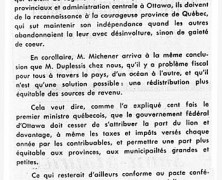 «M. Robert Michener parle à Ottawa comme Maurice Duplessis à Québec»