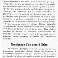 «Maurice Duplessis et Laurier; Témoignage d’un député libéral»