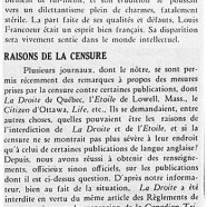 «Louis Francoeur; Raisons de la censure»