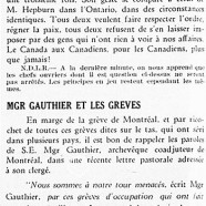«M. Duplessis a raison; Mgr Gauthier et les grèves»