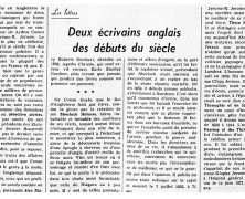 «Deux écrivains anglais des débuts du siècle»