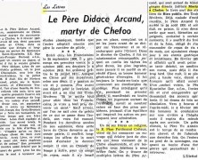 «Le Père Didace Arcand, martyr de Chefoo»