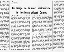 «En marge de la mort accidentelle de l’écrivain Albert Camus»