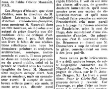 «Marges d’histoire; L’Oeuvre historique de P.-G. Roy; L’Offrande aux vierges folles; Pour le Christ-Roi»