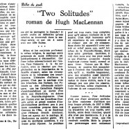 « »Two Solitudes » roman de Hugh MacLennan»