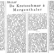 «De Kretzschmar à Mergenthaler»