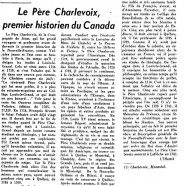 «Le Père Charlevoix, premier historien du Canada»