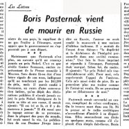 «Boris Pasternak vient de mourir en Russie»