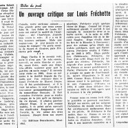«Un ouvrage critique sur Louis Fréchette»