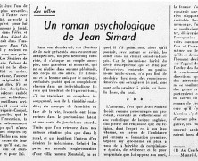 «Un roman psychologique de Jean Simard»