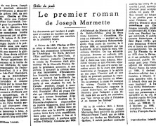 «Le premier roman de Joseph Marmette»