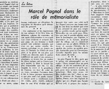 «Marcel Pagnol dans le rôle de mémorialiste»