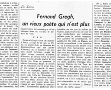 «Fernand Gregh, un vieux poète qui n’est plus»