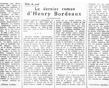 «Le dernier roman d’Henry Bordeaux»