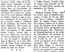 «Un grand malade et deux morts» Erich-Maria Remarque; M. et Mme Charles Péguy