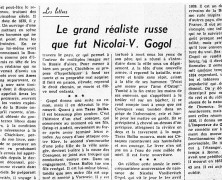 «Le grand réaliste russe que fut Nicolai-V. Gogol»