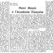 «Henri Massis à l’Académie française»