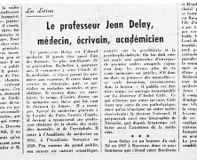 «Le professeur Jean Delay, médecin, écrivain, académicien»