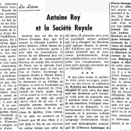 «Antoine Roy et la Société royale»