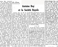 «Antoine Roy et la Société royale»