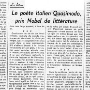 «Le poète italien Quasimodo, prix Nobel de littérature»