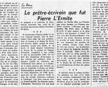 «Le prêtre-écrivain que fut Pierre L’Ermite»