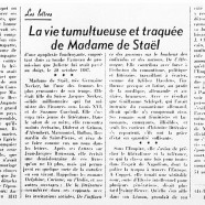 «La vie tumultueuse et traquée de Madame de Staël»