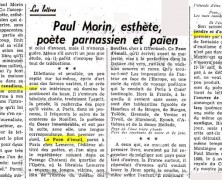 «Paul Morin, esthète, poète parnassien et païen»